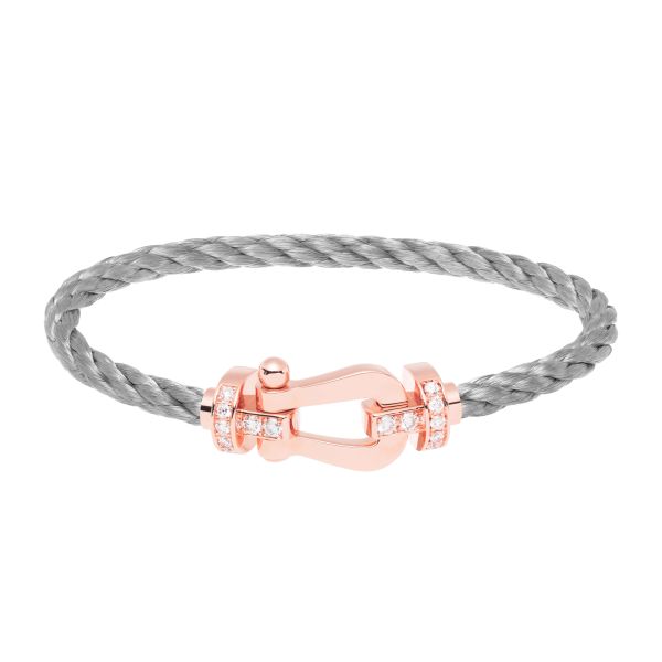 Fred Force 10 large model bracelet in rose gold, diamonds and steel cable
