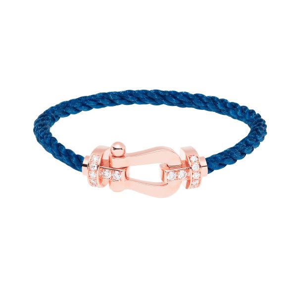 Bracelet Fred Force 10 grand modèle en or rose, diamants et câble bleu jean