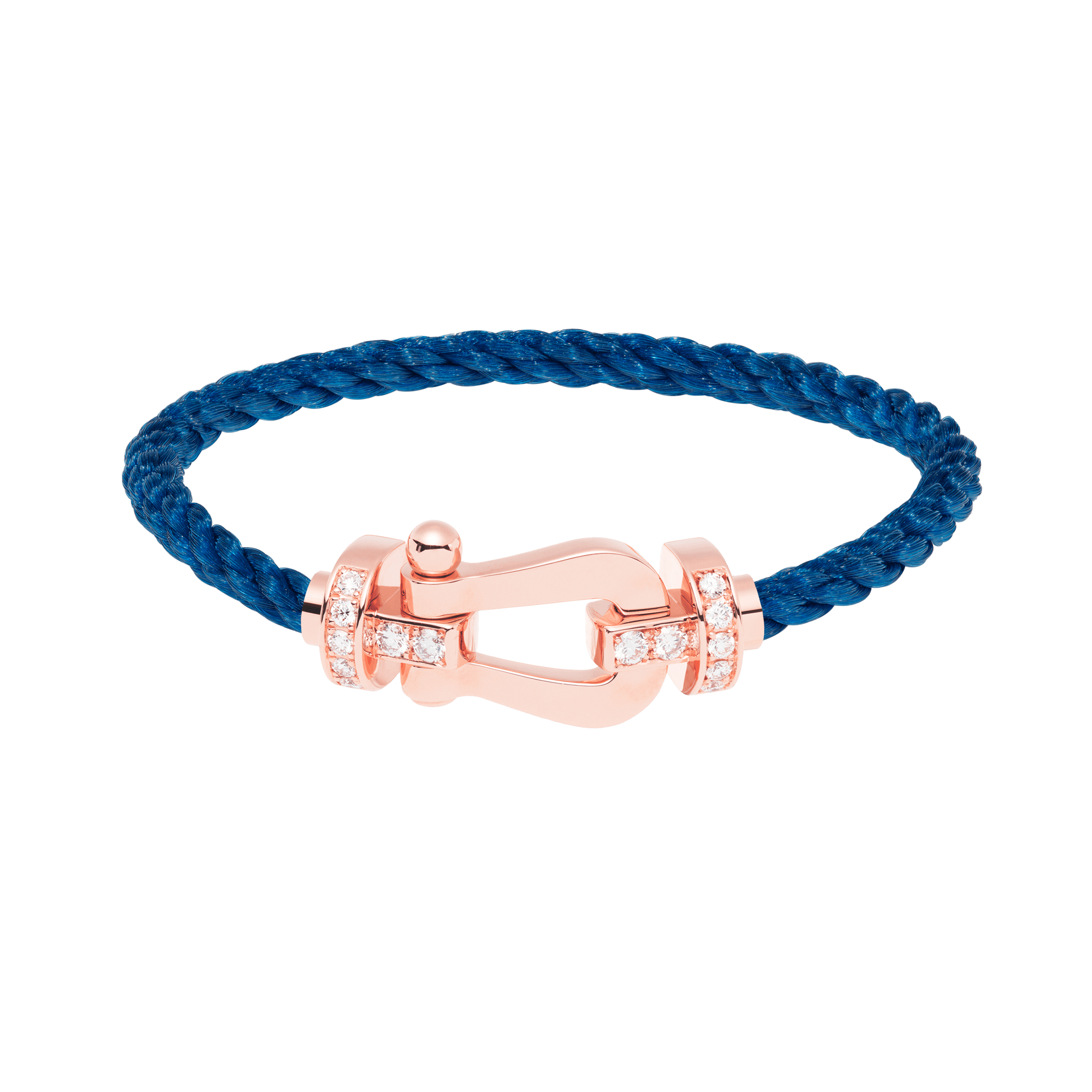 Fred Force 10 large model bracelet in rose gold, diamonds and jean blue cable