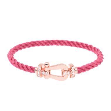 Bracelet Fred Force 10 grand modèle en or rose, diamants et câble bois de rose