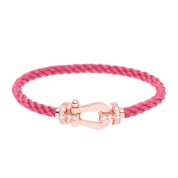 Bracelet Fred Force 10 grand modèle en or rose, diamants et câble bois de rose