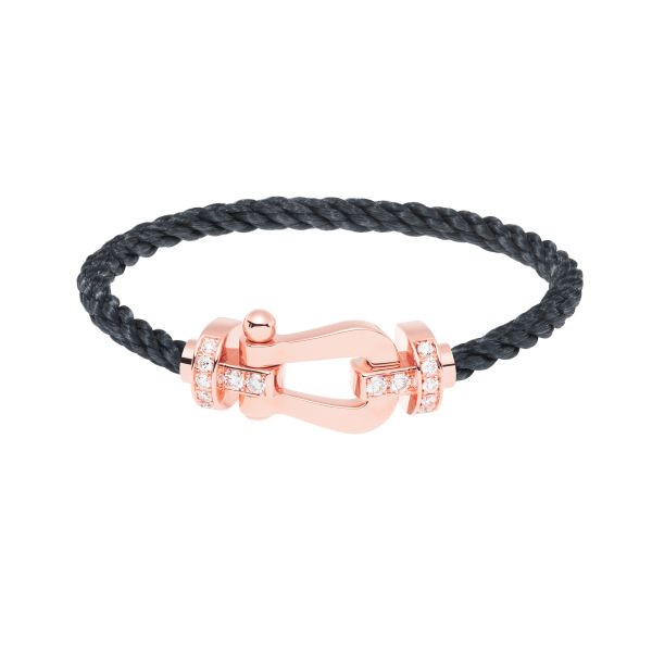 Bracelet Fred Force 10 grand modèle en or rose, diamants et câble gris orage