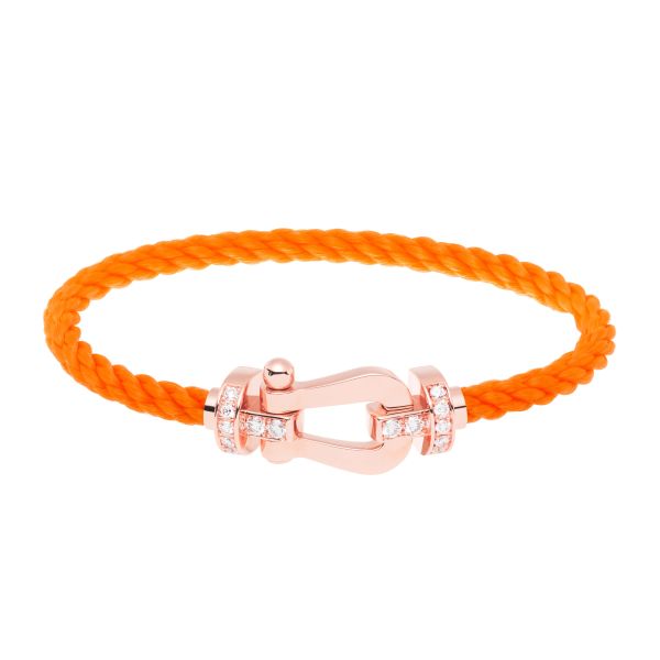 Bracelet Fred Force 10 grand modèle en or rose, diamants et câble orange fluo