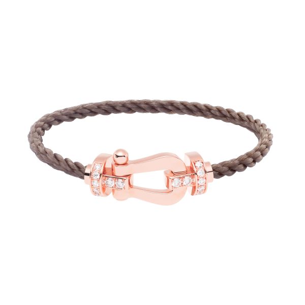 Bracelet Fred Force 10 grand modèle en or rose, diamants et câble taupe