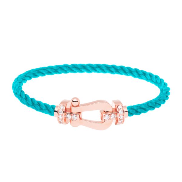 Bracelet Fred Force 10 grand modèle en or rose, diamants et câble turquoise