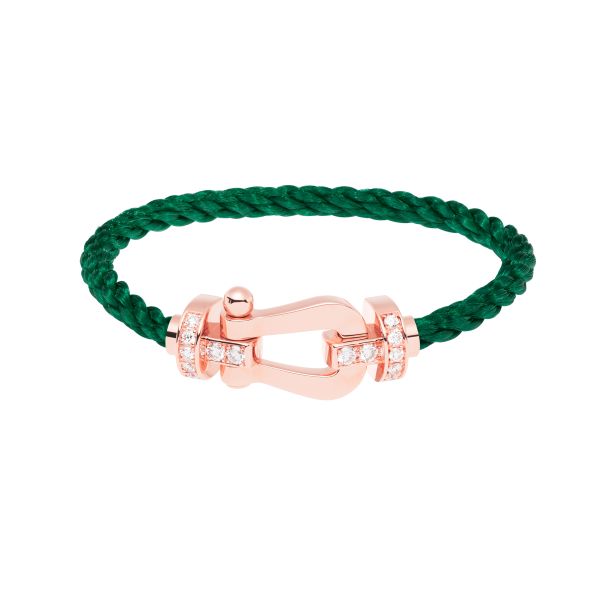 Bracelet Fred Force 10 grand modèle en or rose, diamants et câble vert émeraude