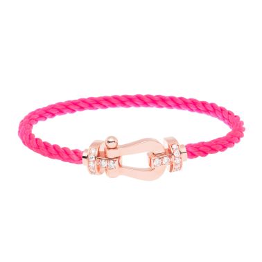 Bracelet Fred Force 10 grand modèle en or rose, diamants et câble rose fluo