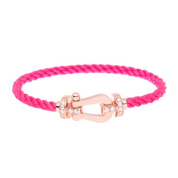 Bracelet Fred Force 10 grand modèle en or rose, diamants et câble rose fluo