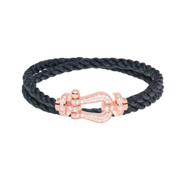 Bracelet Fred Force 10 grand modèle double tour en or rose, pavage diamants et câble gris orage