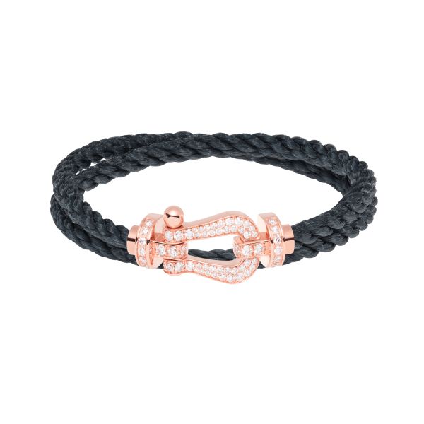 Fred Force 10 large model double tour bracelet in rose gold, diamond pavement and stormy grey cable