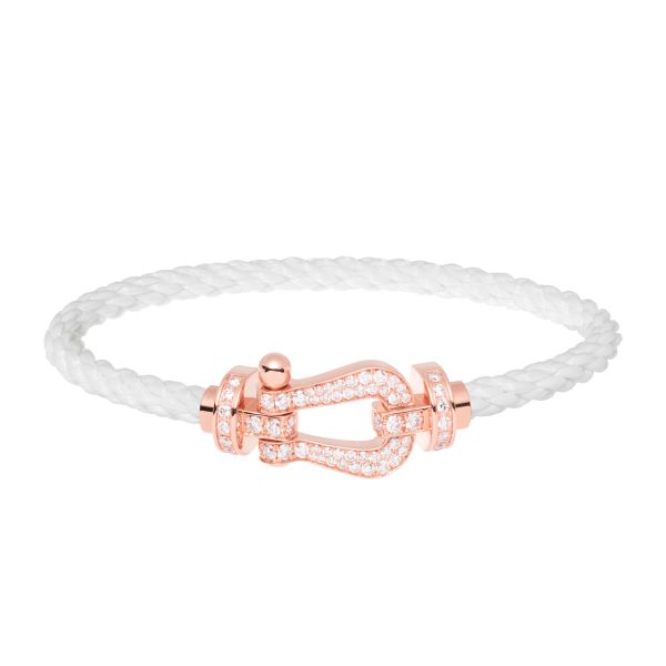 Fred Force 10 large model bracelet in rose gold, diamond pavement and white cable
