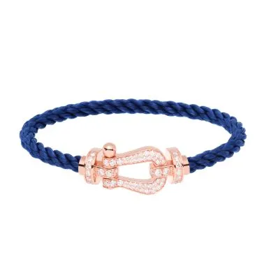 Fred Force 10 large model bracelet in rose gold, diamond-paved and indigo blue cable