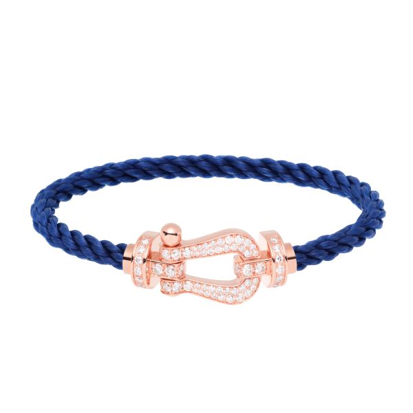 Bracelet Fred Force 10 grand modèle en or rose, pavage diamants et câble bleu indigo