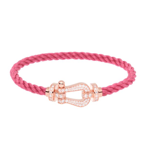 Bracelet Fred Force 10 grand modèle en or rose, pavage diamants et câble bois de rose