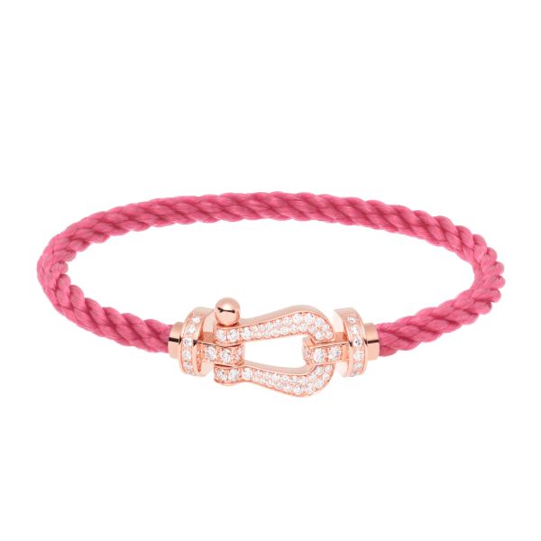 Fred Force 10 large model bracelet in rose gold, diamond pavement and rosewood cable