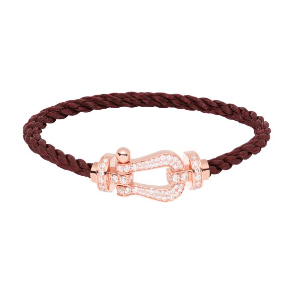 Bracelet Fred Force 10 grand modèle en or rose, pavage diamants et câble grenat