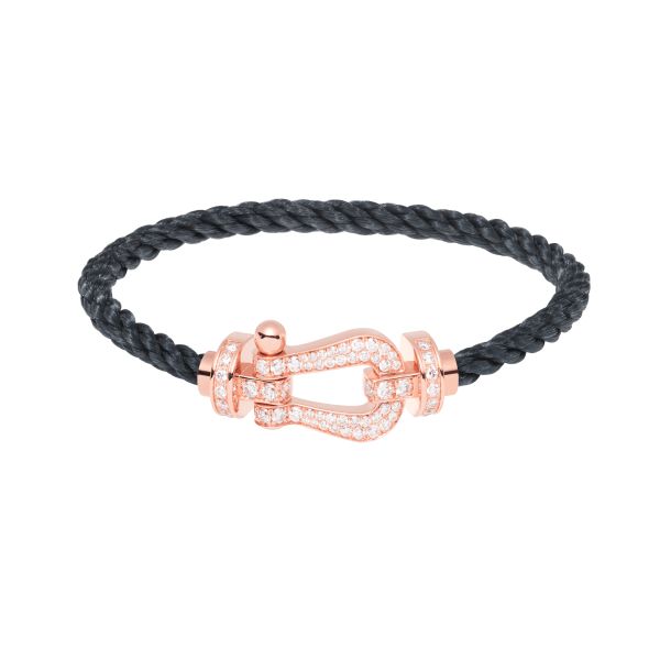 Bracelet Fred Force 10 grand modèle en or rose, pavage diamants et câble gris orage