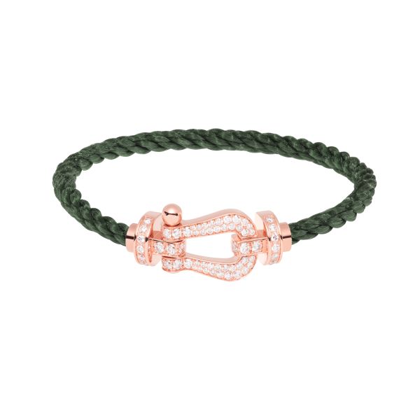 Bracelet Fred Force 10 grand modèle en or rose, pavage diamants et câble kaki