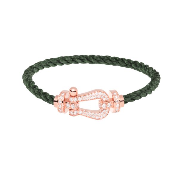 Fred Force 10 large model bracelet in rose gold, diamond-paved and khaki cable