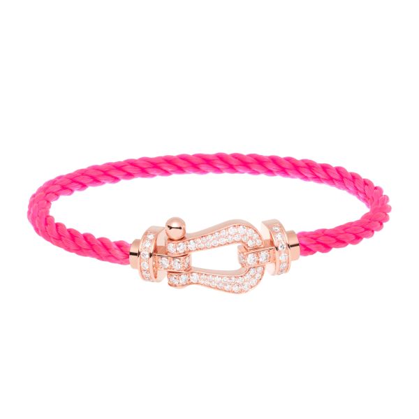 Fred Force 10 large model bracelet in rose gold, diamonds and fluorescent pink cable