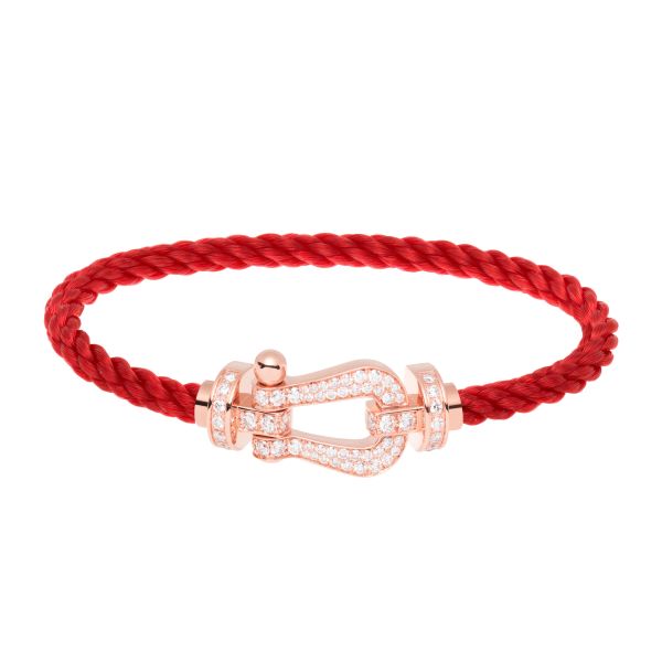 Bracelet Fred Force 10 grand modèle en or rose, pavage diamants et câble rouge