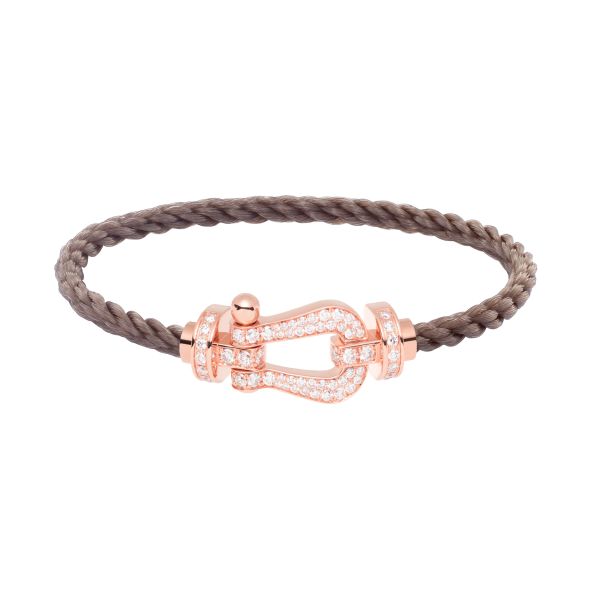 Bracelet Fred Force 10 grand modèle en or rose, pavage diamants et câble taupe