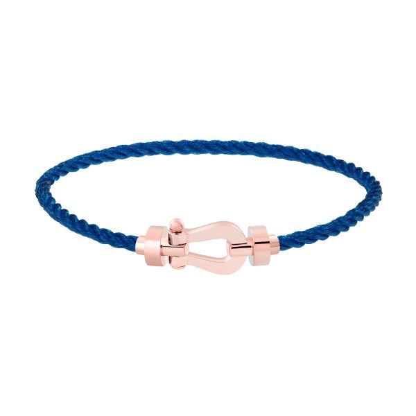 Bracelet Fred Force 10 moyen modèle en or rose et câble bleu jean