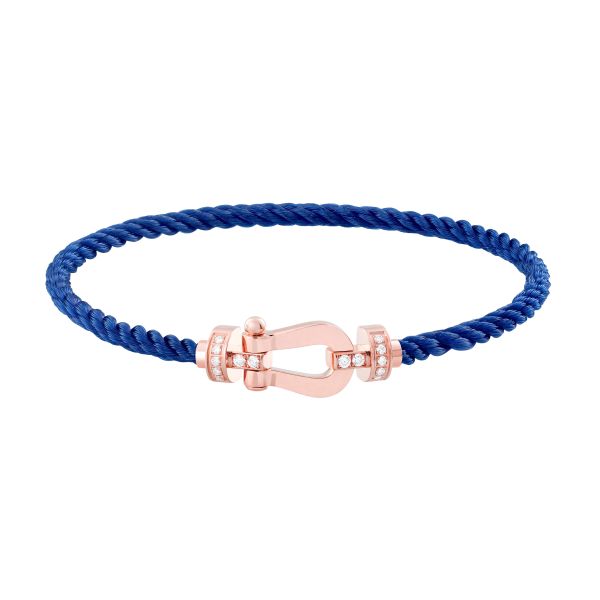 Bracelet Fred Force 10 moyen modèle en or rose, diamants et câble bleu indigo