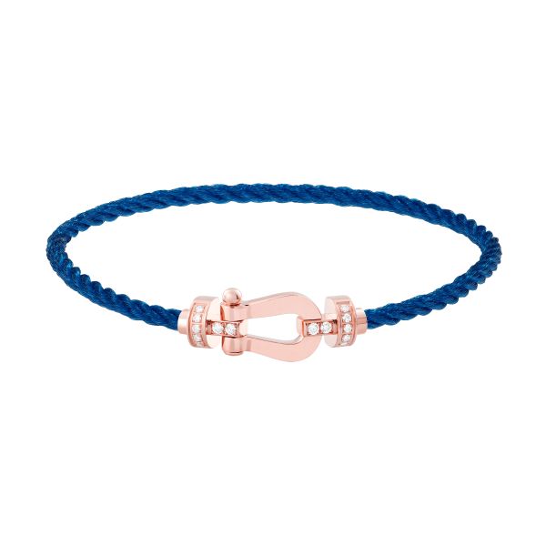 Bracelet Fred Force 10 moyen modèle en or rose, diamants et câble bleu jean