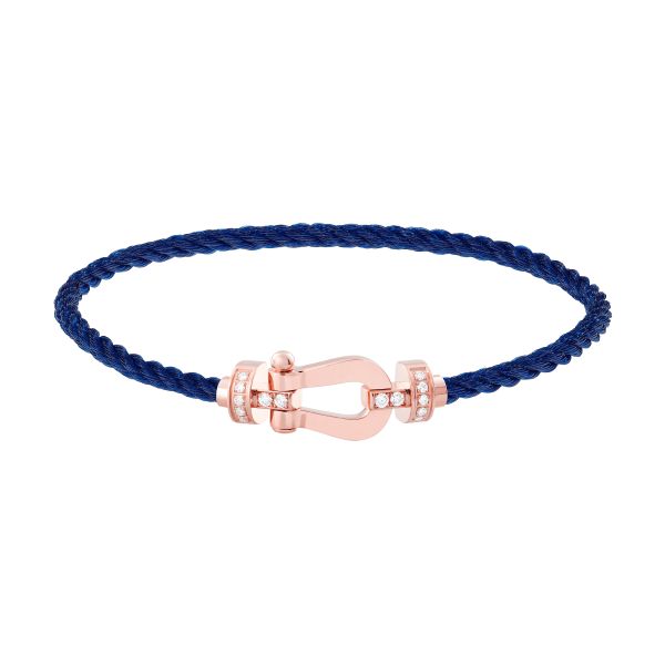 Bracelet Fred Force 10 moyen modèle en or rose, diamants et câble bleu marine