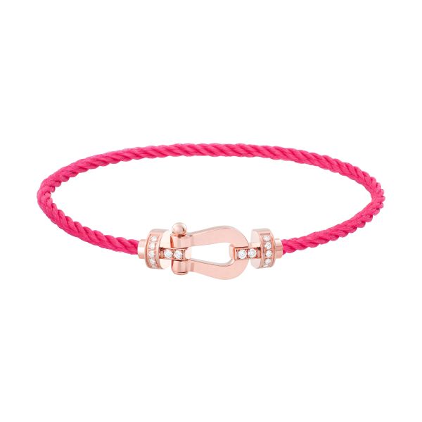 Bracelet Fred Force 10 moyen modèle en or rose, diamants et câble bois de rose