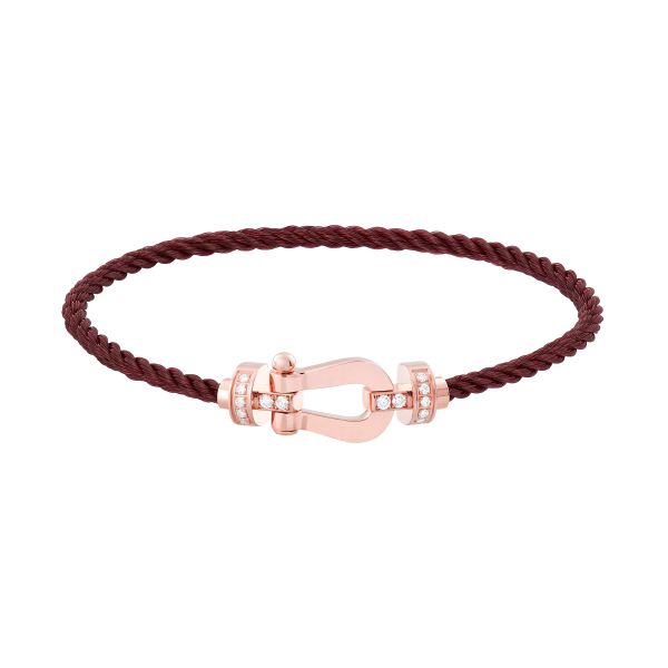 Bracelet Fred Force 10 moyen modèle en or rose, diamants et câble grenat