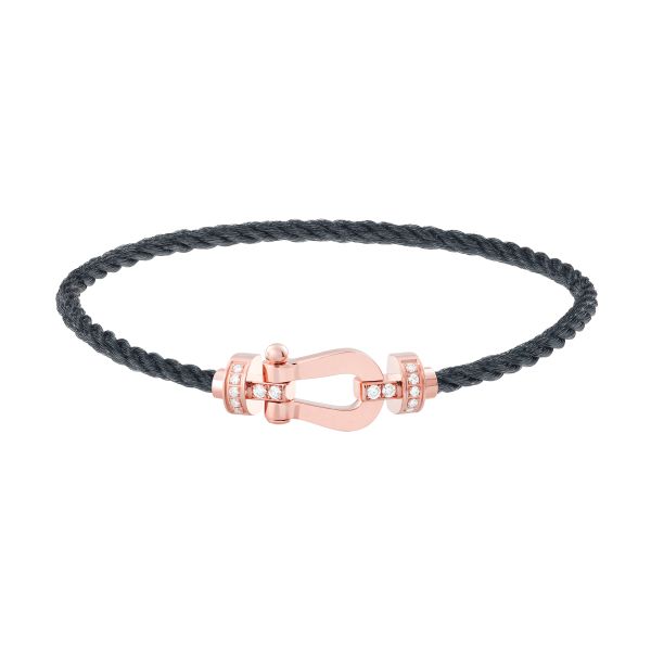 Bracelet Fred Force 10 moyen modèle en or rose, diamants et câble gris orage