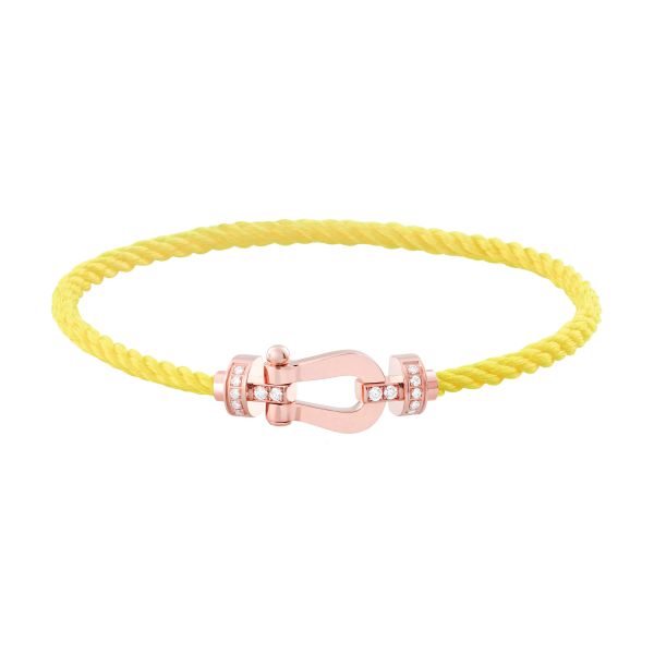 Bracelet Fred Force 10 moyen modèle en or rose, diamants et câble jaune fluo