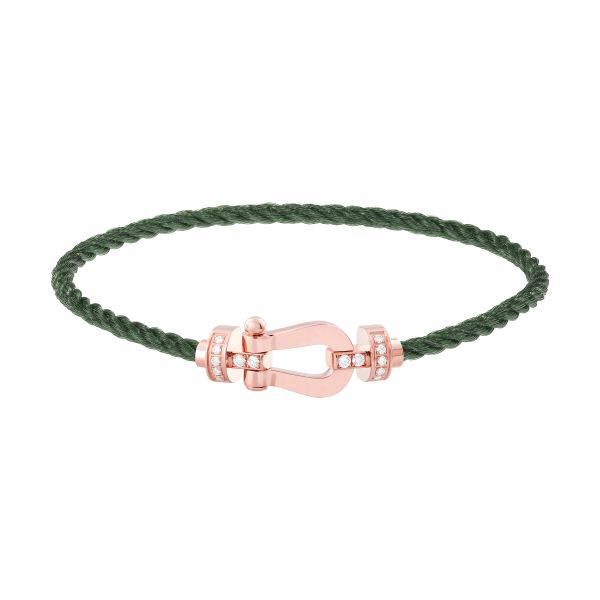 Bracelet Fred Force 10 moyen modèle en or rose, diamants et câble kaki