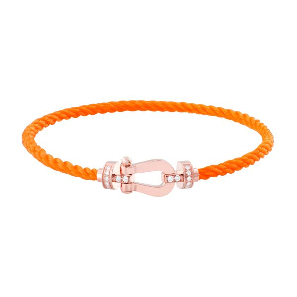 Bracelet Fred Force 10 moyen modèle en or rose, diamants et câble orange fluo