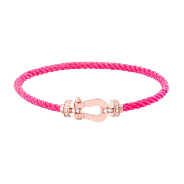 Bracelet Fred Force 10 moyen modèle en or rose, diamants et câble rose fluo