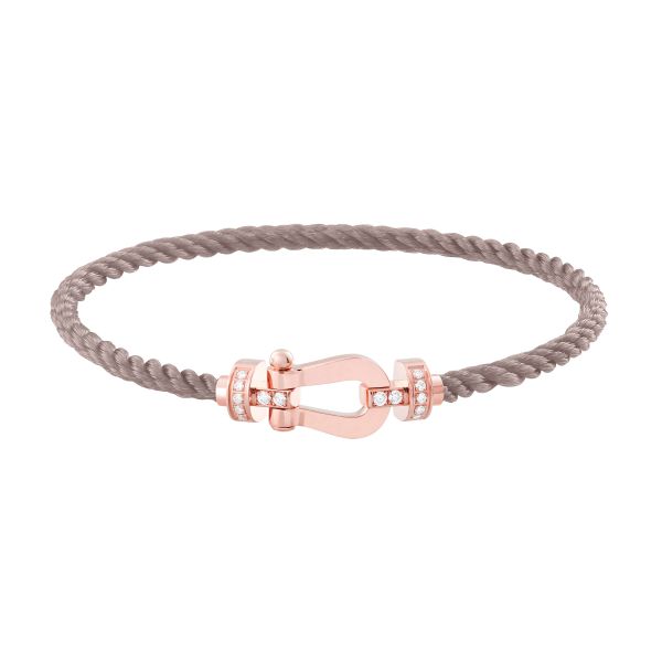 Fred Force 10 medium model bracelet in rose gold, diamonds and taupe cable
