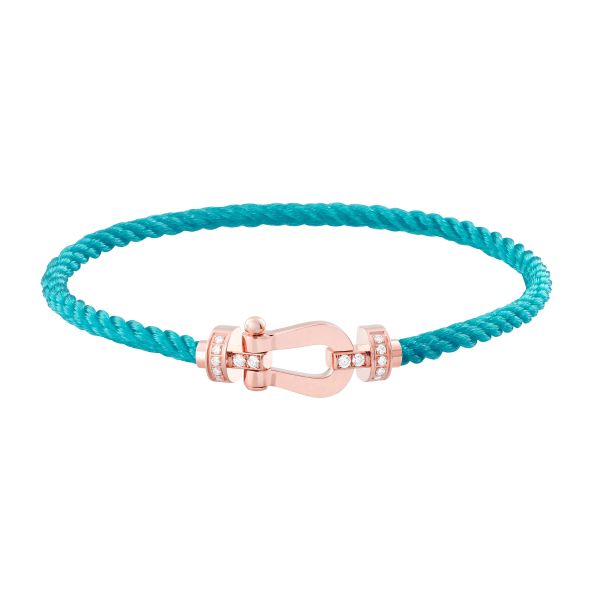 Bracelet Fred Force 10 moyen modèle en or rose, diamants et câble turquoise