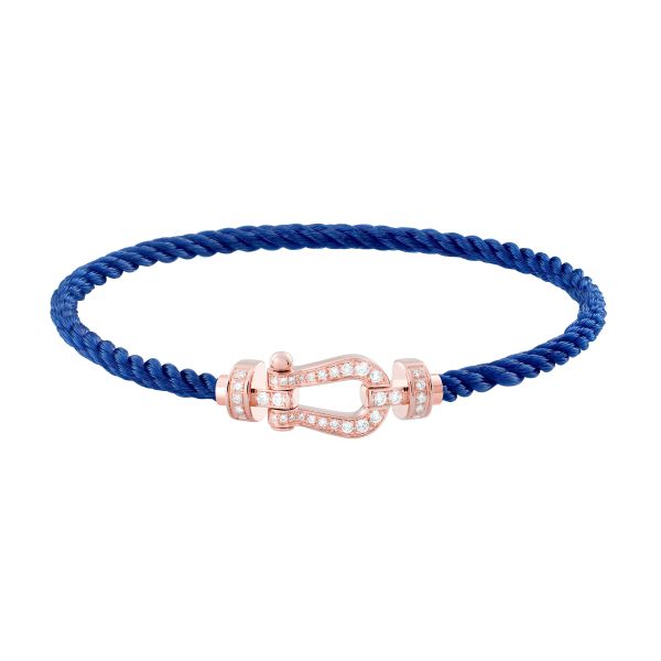 Fred Force 10 medium model bracelet in rose gold, diamond pavement and indigo blue cable