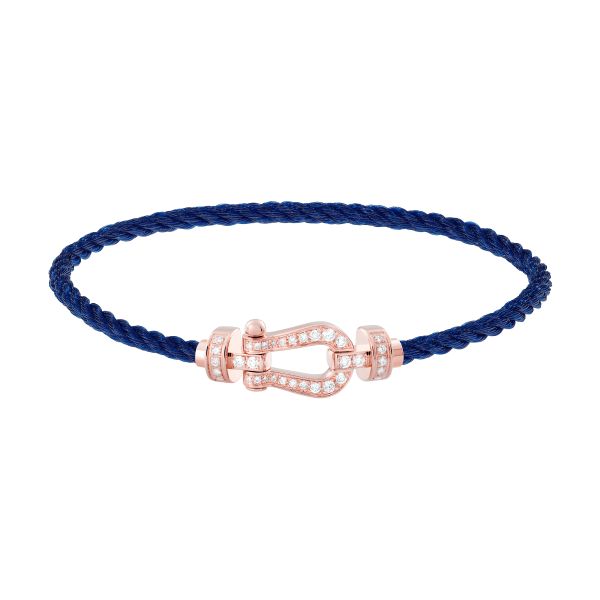 Bracelet Fred Force 10 moyen modèle en or rose, pavage diamants et câble bleu marine