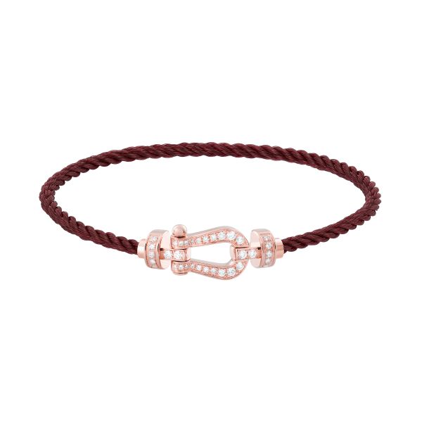 Fred Force 10 medium model bracelet in rose gold, diamond-paved and garnet cable