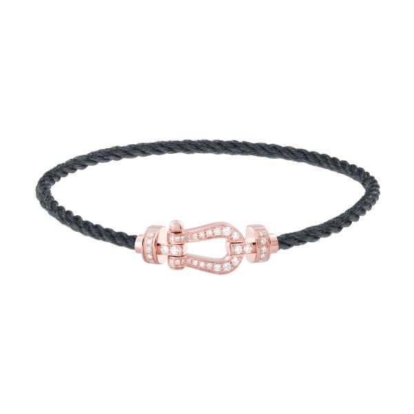 Bracelet Fred Force 10 moyen modèle en or rose, pavage diamants et câble gris orage