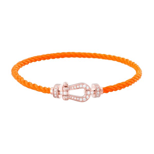 Bracelet Fred Force 10 moyen modèle en or rose, pavage diamants et câble orange fluo