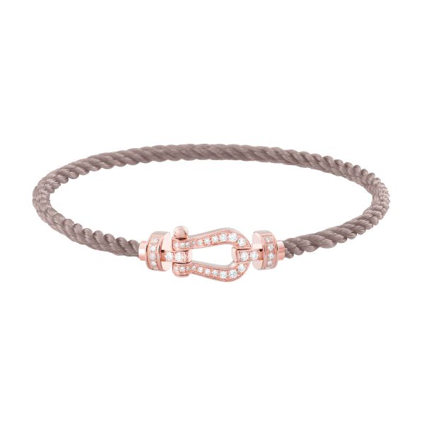 Fred Force 10 medium model bracelet in rose gold, diamond-paved and taupe cable