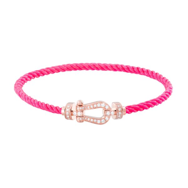 Bracelet Fred Force 10 moyen modèle en or rose, pavage diamants et câble rose fluo