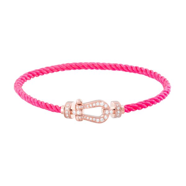 Bracelet Fred Force 10 moyen modèle en or rose, pavage diamants et câble rose fluo