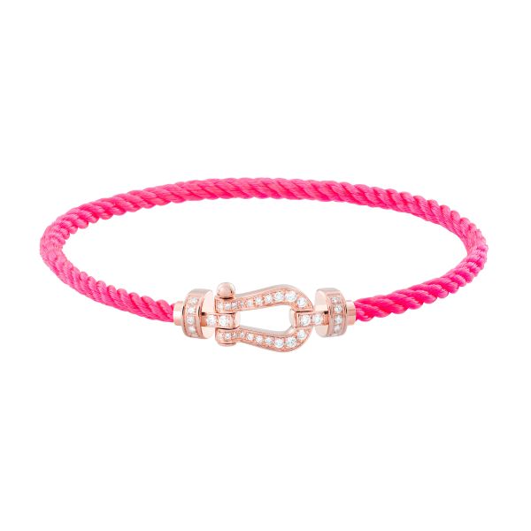 Fred Force 10 medium model bracelet in rose gold, diamond-paved and fluorescent pink cable