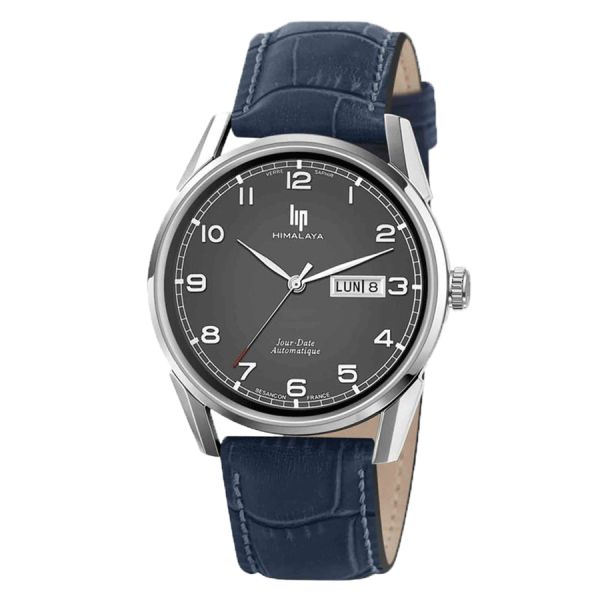 Montre Lip Himalaya Automatique cadran noir bracelet cuir bleu 40 mm