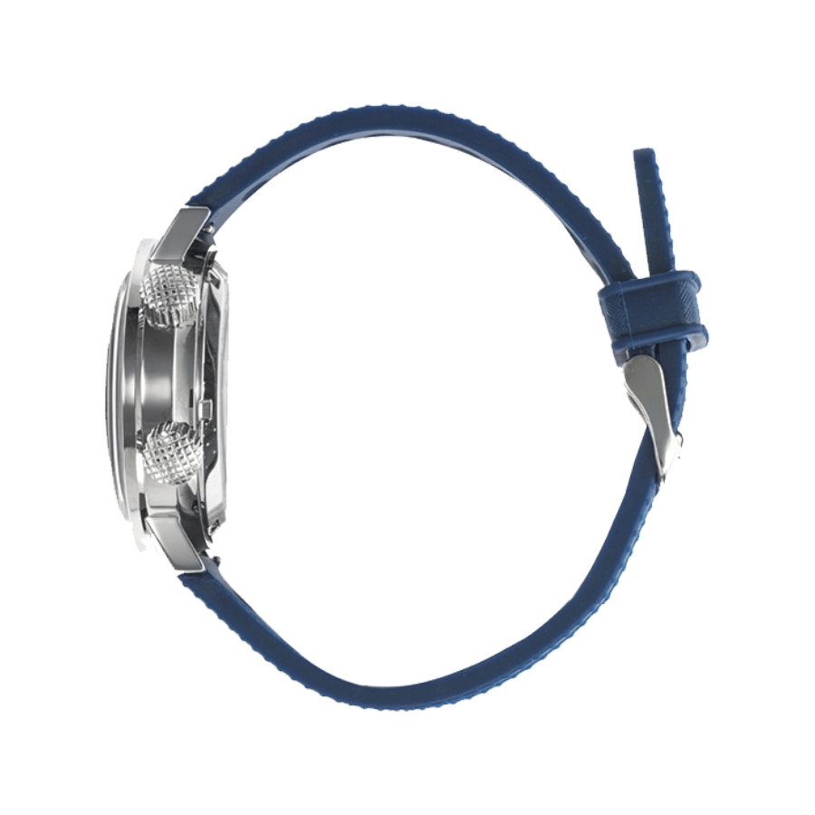 Montre Lip Grande Nautic Ski GMT automatique cadran bleu bracelet caoutchouc perforé bleu 41 mm